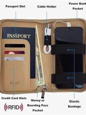 Tan Power bank/ Passport Holder by Up and Away